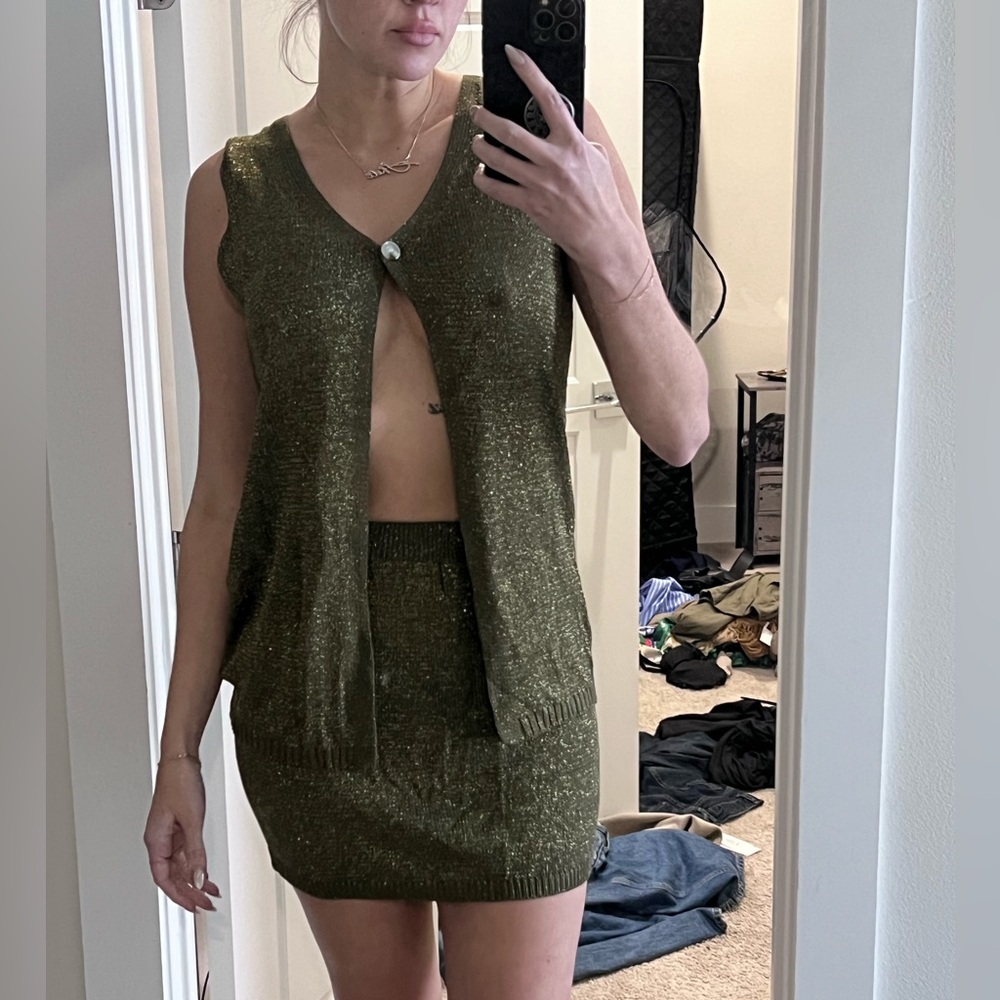 Sparkle Olive Knit Two-Piece Set